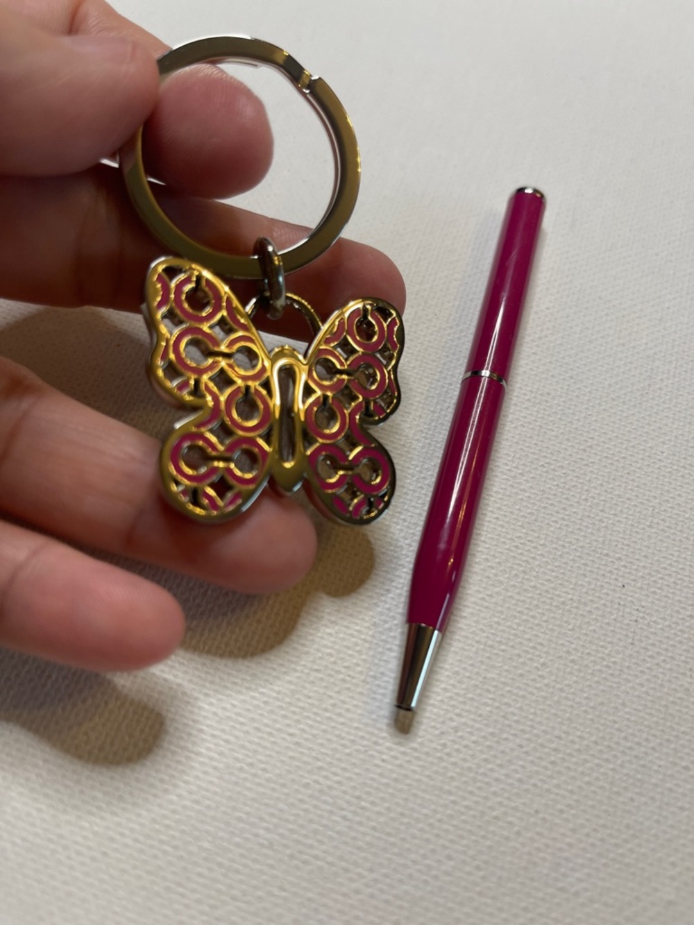 Coach Pink Butterfly Keychain and Pink Coach Pen with Silver Accents - Picture 2 of 7